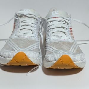 White Athletic Sneakers with Orange Toe Accents